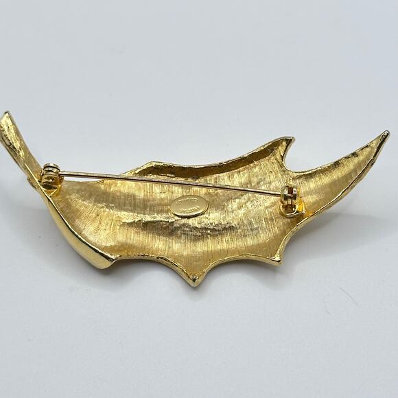 Vintage Hattie Carnegie Brooch Gold Tone Leave Abstract Signed - Picture 4 of 11